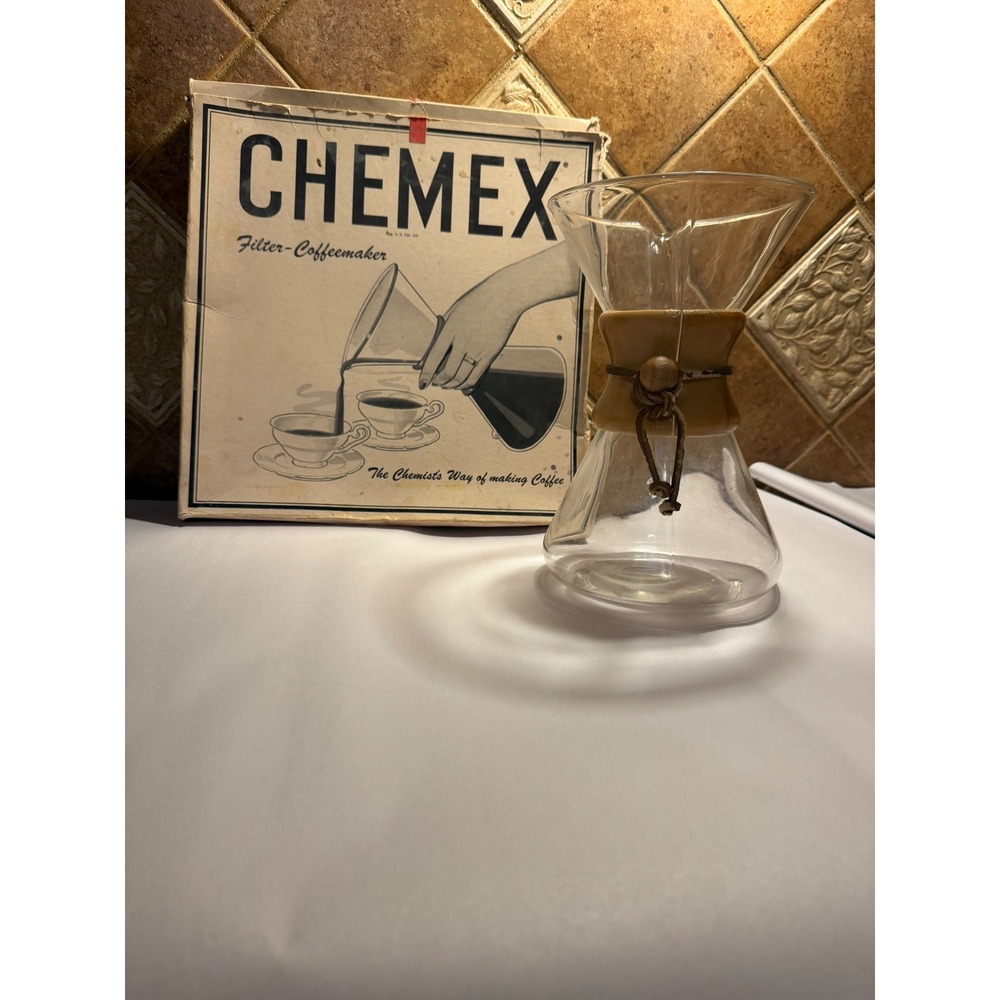 Vintage Chemex Pyrex Glass Pour Over Coffee Maker with Original Box Made in USA